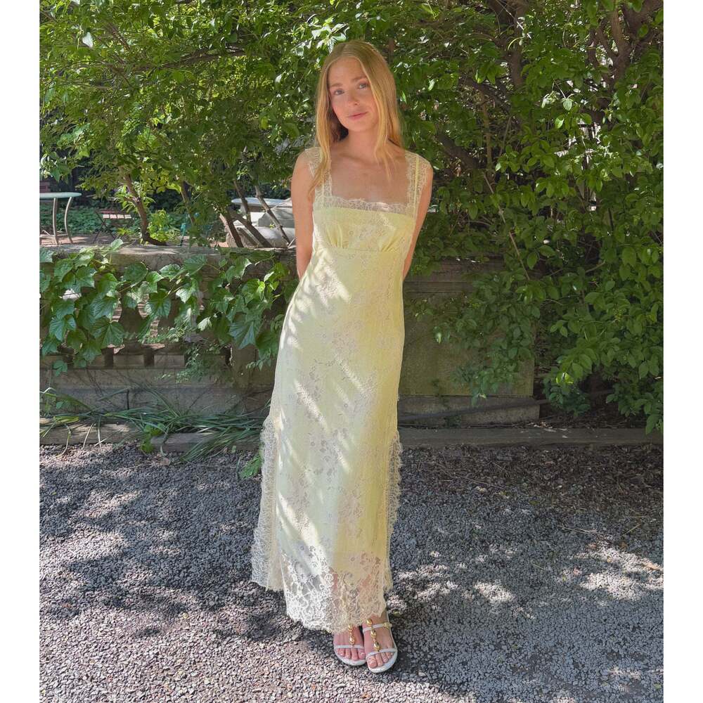 Hill House Home The Alba Dress - Yellow Trailing Lace Size MYellow Trailing Lace
